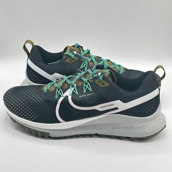 Men’s Nike React Pegasus Trail 4 Black/White-Olive DJ6158-006 Size 10.5 New - Picture 9 of 11